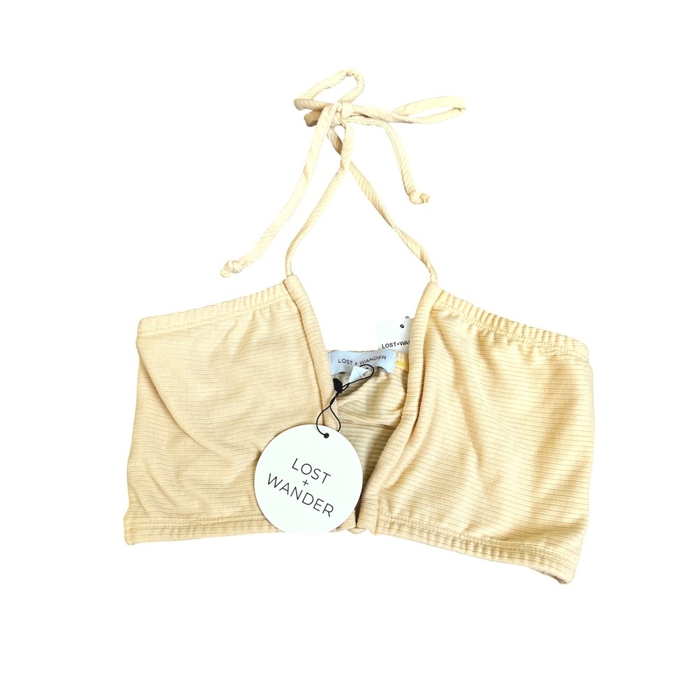 Lost + Wander Positano Top Butter Yellow Ribbed Halter Crop Top  Small